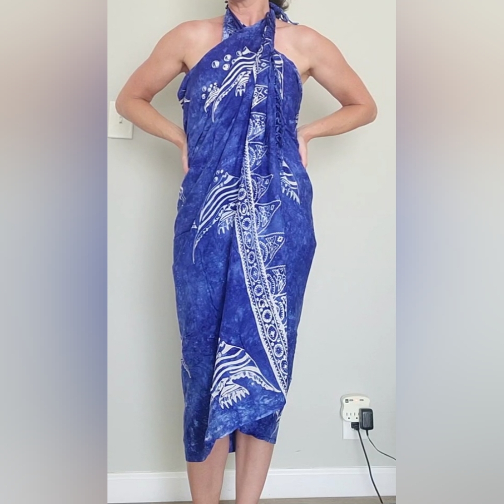 Hawaiian beach sarong Bathing Suit Coverup Blue Fishes